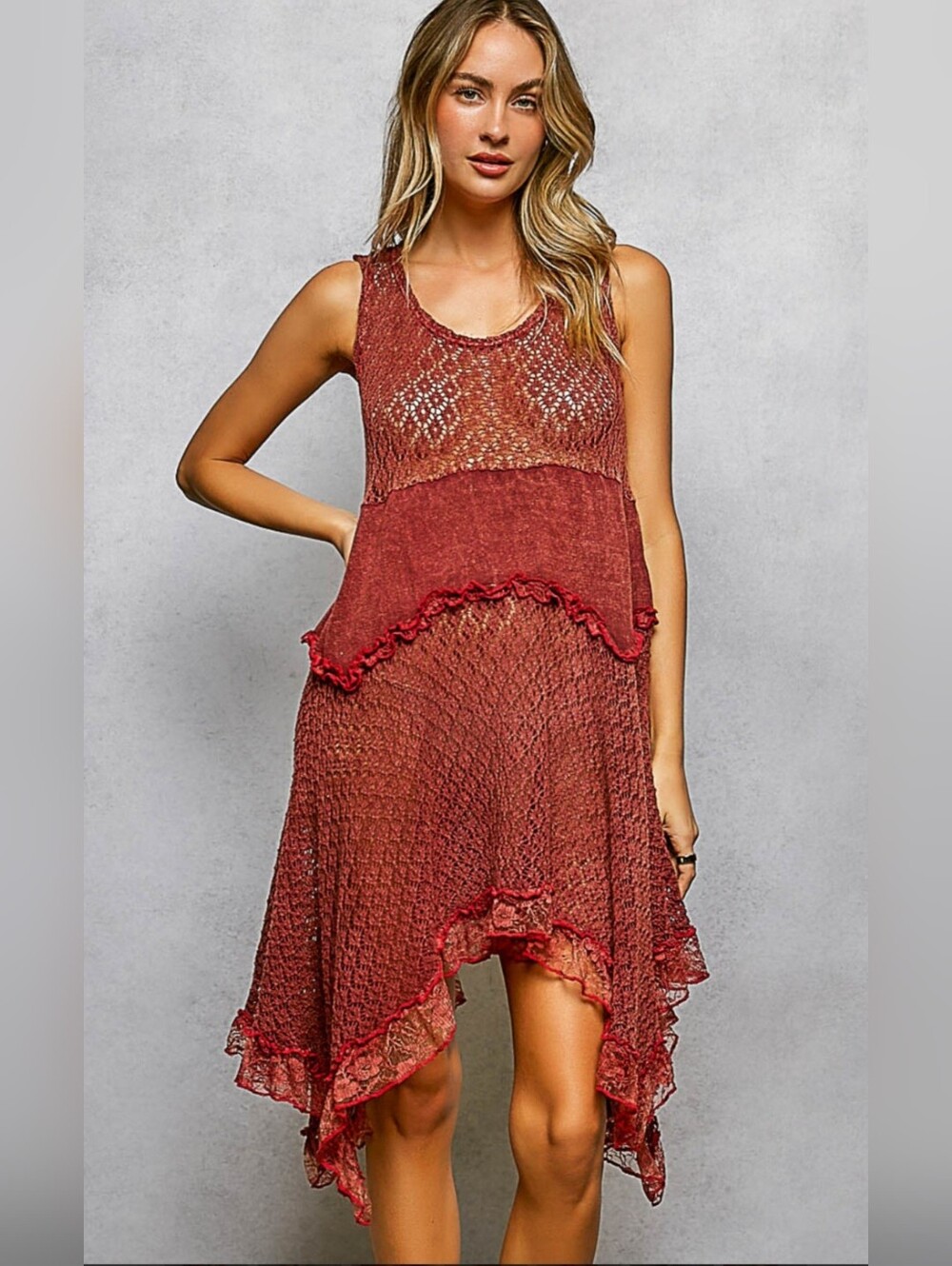 #1643 POL Rustic Ember Crochet Dress